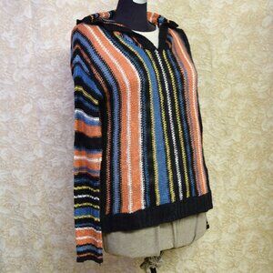 Rock and Roll Denim Womens Sz Med Loose Knit Hoodie Shirt Stripes BOHO Cowgirl